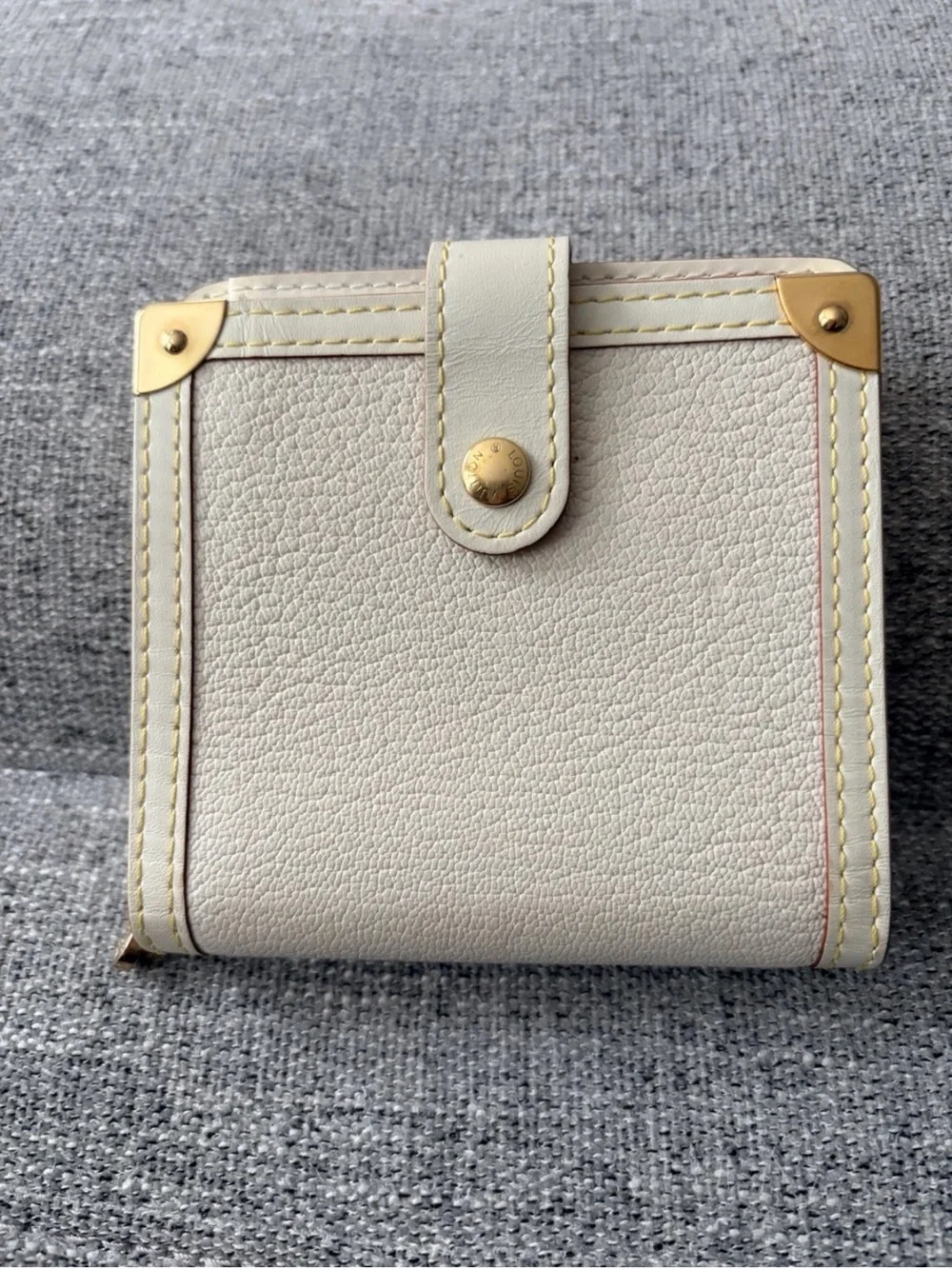 Louis Vuitton Cream Leather Snap Wallet with Gold-Tone Accents